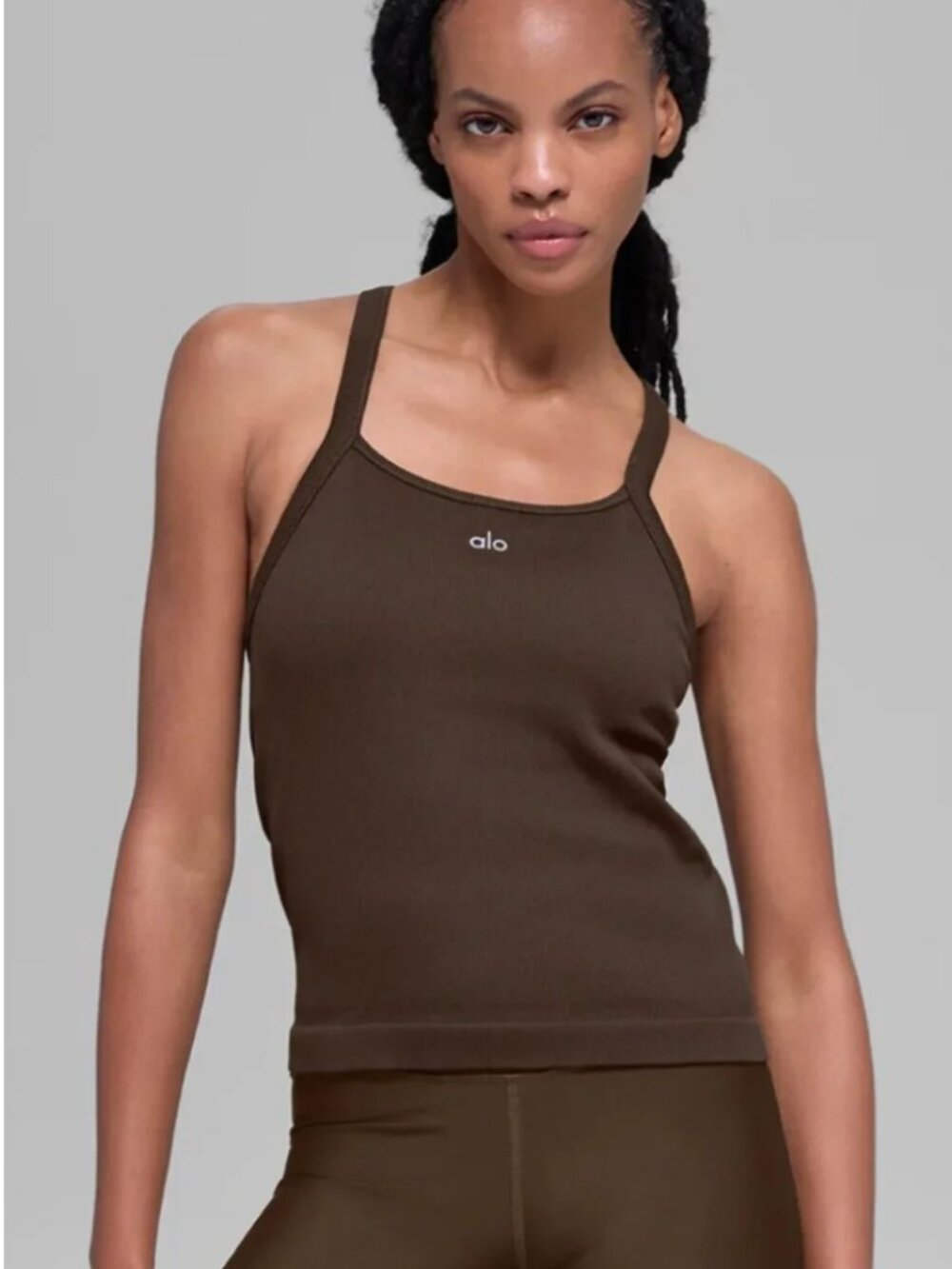 Alo Yoga Seamless Ribbed Favorite Full Length Bra Tank Medium Brown